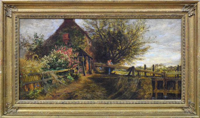 チャールズ・ルイス「バークシャーあたりのテームズ河」油絵・変形12号