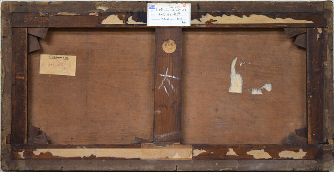 チャールズ・ルイス「バークシャーあたりのテームズ河」油絵・変形12号 キャンバス裏側画像