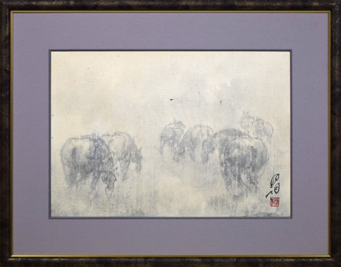 土井博詞「馬」水墨画(22.6×32.6)