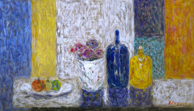 蛯子善悦「アネモネの花と静物」油絵・仏M8号 作品全体拡大画像