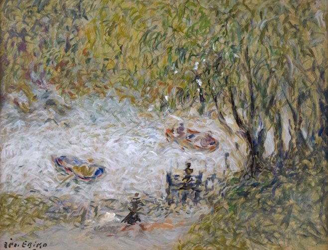 蛯子善悦「ボートのある池」油絵・F6号 作品全体拡大画像