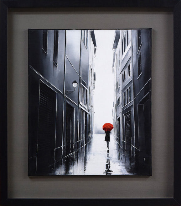 エム・ジー「赤い傘」油絵・F10号