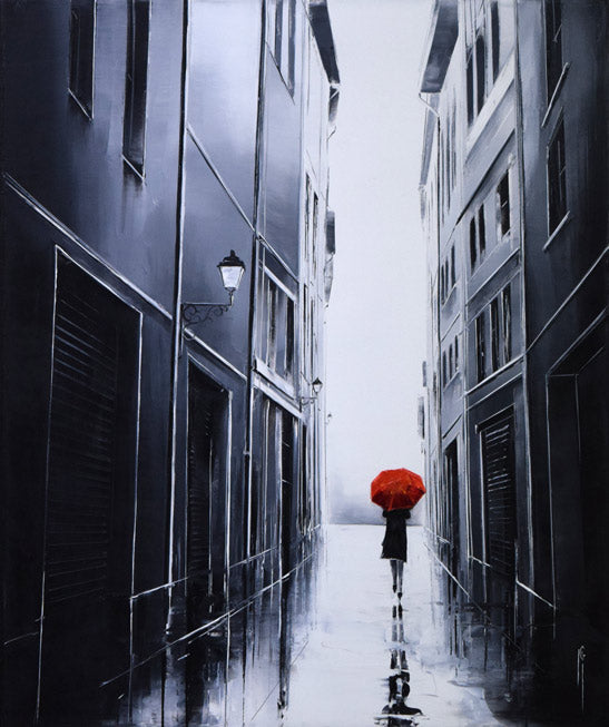 エム・ジー「赤い傘」油絵・F10号　作品全体拡大画像