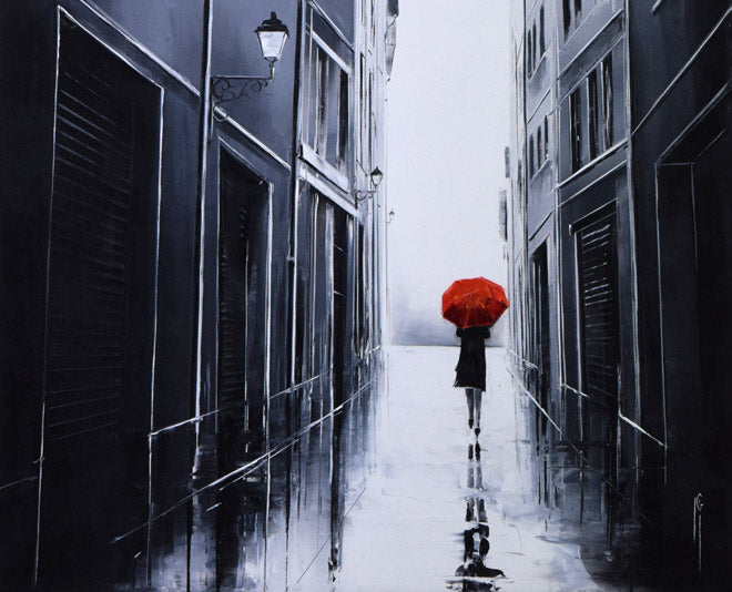 エムジー(MG)「赤い傘」油絵・F10号 拡大画像3