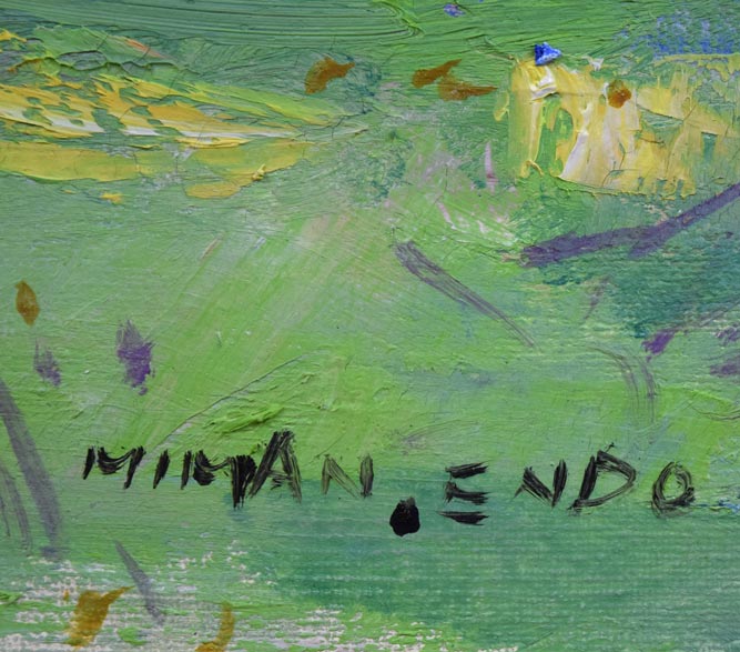 遠藤ミマン「牛のいる風景」油絵・F10号 サイン拡大画像