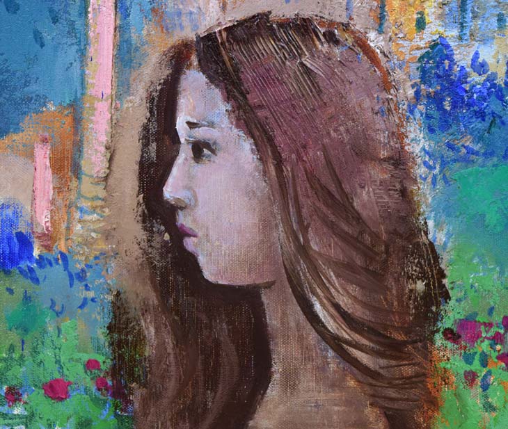 遠藤ミマン「城と女性」油絵・F10号 拡大部分1