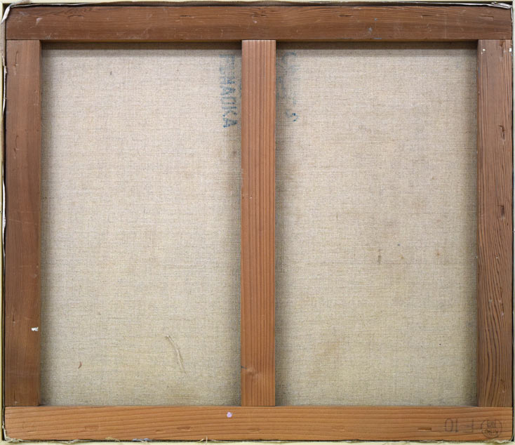 遠藤ミマン「城と女性」油絵・F10号 キャンバス裏側部分