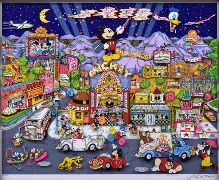 チャールズ ファジーノ(Charles FAZZINO)「MICKEY WOOD」3Dシルクスクリーン版画 作品全体画像