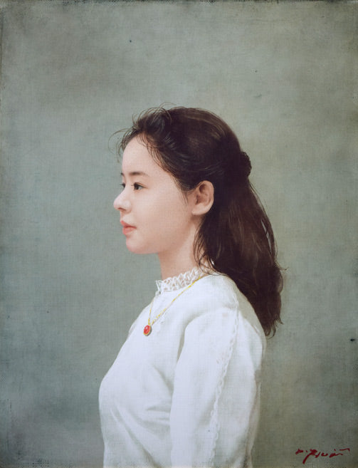 藤井勉「想う頃」油絵・F5号 作品全体拡大画像