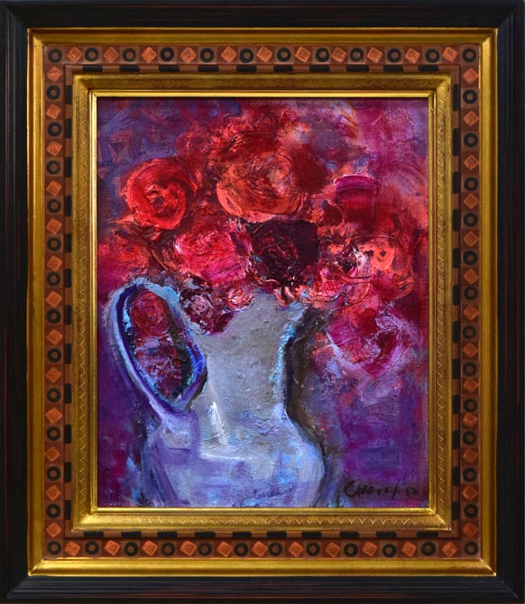 藤野千鶴子「ばら」油絵・F3号