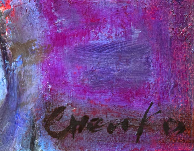 藤野千鶴子「ばら」油絵・F3号 サイン拡大画像