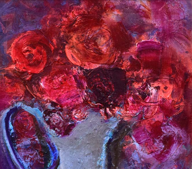 藤野千鶴子「ばら」油絵・F3号 拡大画像1