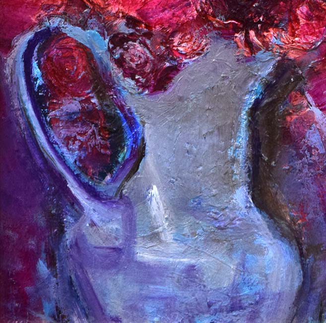 藤野千鶴子「ばら」油絵・F3号 拡大画像2