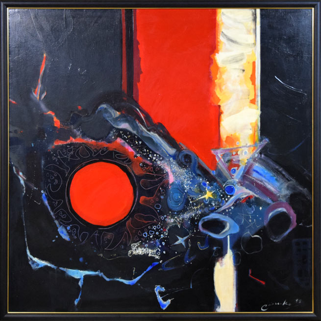 藤野千鶴子「宙(繭)」油絵・S50号