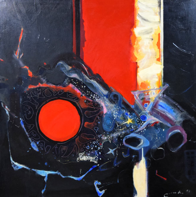 藤野千鶴子「宙(繭)」油絵・S50号 作品全体拡大画像