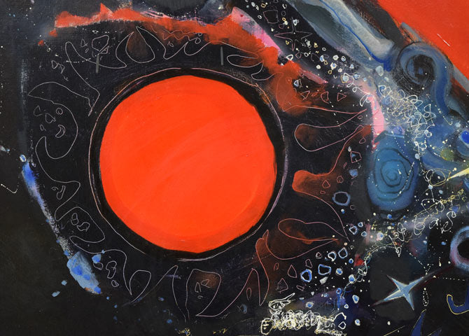 藤野千鶴子「宙(繭)」油絵・S50号 サイン・年記(1998年作)拡大画像