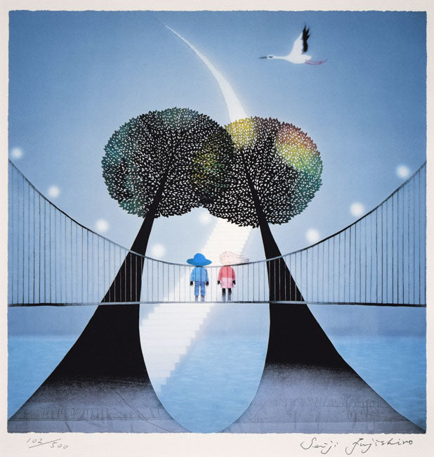 藤城清治「未来に向けての美しい夢」リトグラフ　作品全体拡大画像
