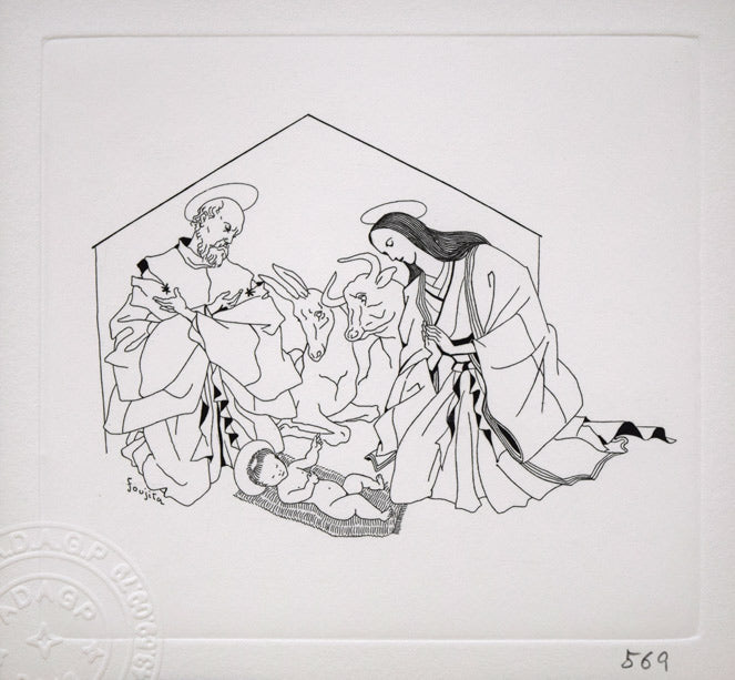 藤田嗣治「キリスト生誕」銅版画 作品全体拡大画像