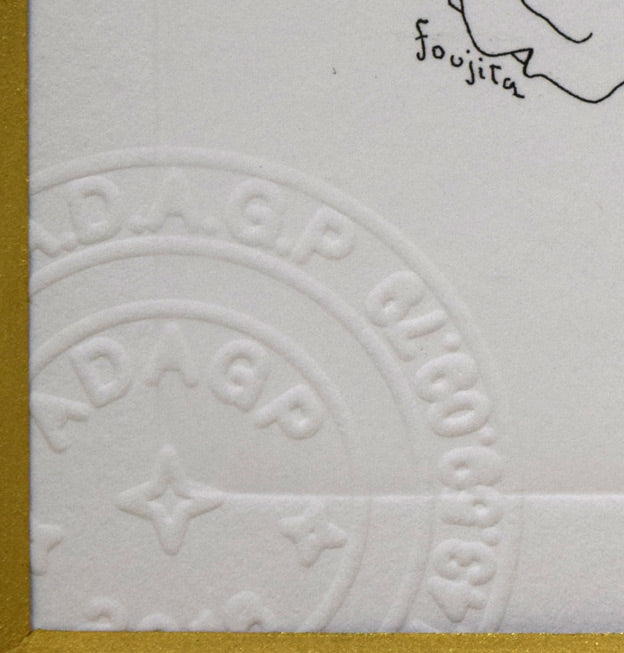 藤田嗣治「キリスト生誕」銅版画 版上サイン・フランス美術著作権協会の認証印