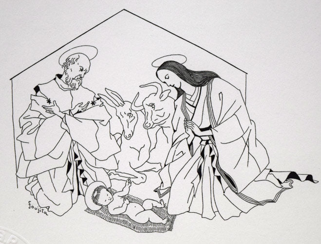 藤田嗣治「キリスト生誕」銅版画 拡大画像1