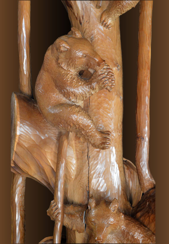 藤戸竹喜「群熊」木彫(オンコ一木造り)高さ2m40cm 7