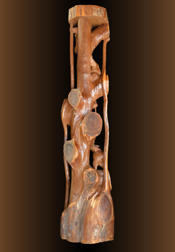 藤戸竹喜「群熊」木彫(オンコ一木造り)高さ2m40cm 8