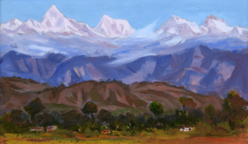 福原三郎「朝のアンナプルナ連峰(ネパール・ヒマラヤ)」油絵・M6号 拡大部分