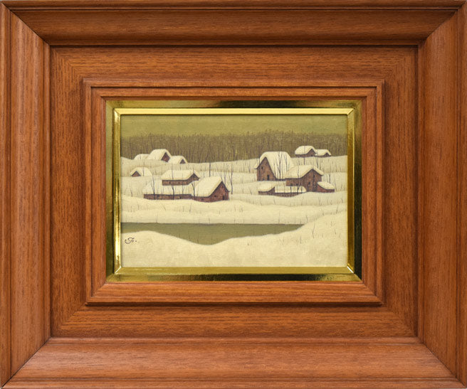 福井良之助「冬の部落」油絵・SM