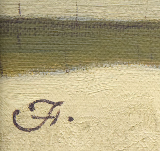 福井良之助「冬の部落」油絵・SM サイン部分拡大画像