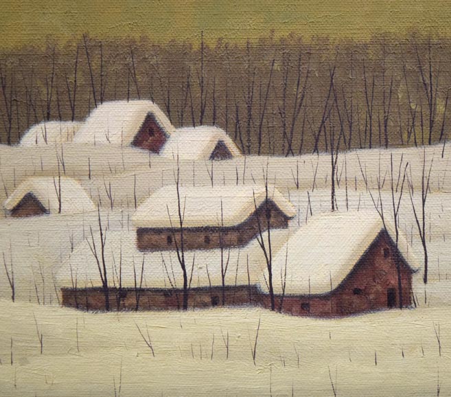 福井良之助「冬の部落」油絵・SM 拡大画像1