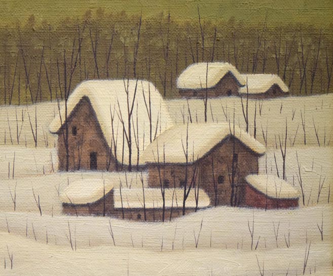 福井良之助「冬の部落」油絵・SM 拡大画像2