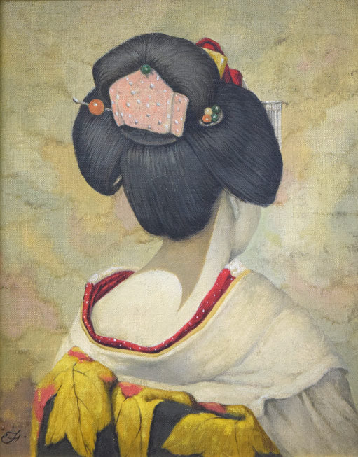 福井良之助「想(舞妓)」油絵・F2号 作品全体拡大画像