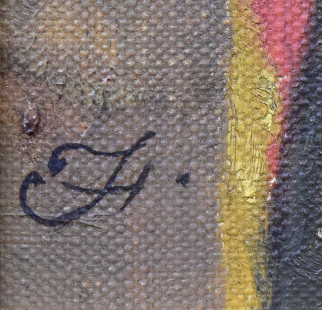 福井良之助「想(舞妓)」油絵・F2号 サイン拡大画像