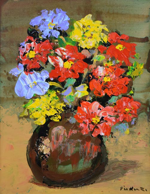 福沢一郎「花」油絵・F6号 作品全体拡大画像