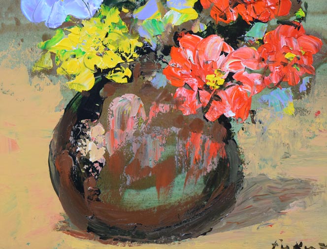 福沢一郎「花」油絵・F6号 拡大画像2