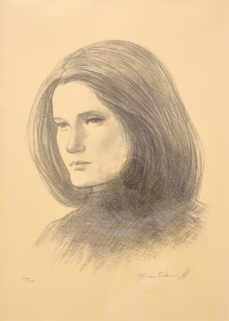 舟越保武「若い女・聖セシリア」リトグラフ 作品全体拡大画像