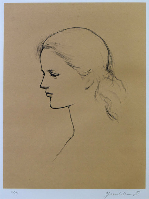 舟越保武「若い女A」リトグラフ 作品全体拡大画像