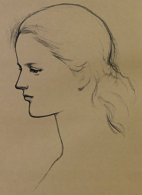 舟越保武「若い女A」リトグラフ 拡大画像1