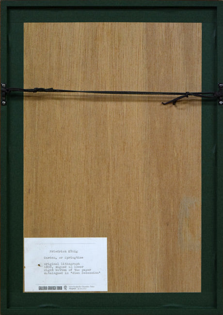 フリードリヒ・ケーニヒ「庭(春)」リトグラフ・1898年作 額縁裏側画像