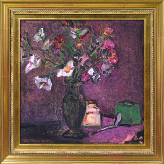 伏木田光夫「クチナシとコスモス」油絵・S6号