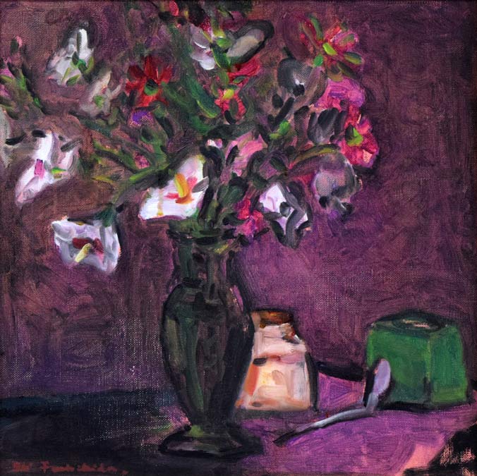 伏木田光夫「クチナシとコスモス」油絵・S6号 作品全体拡大画像