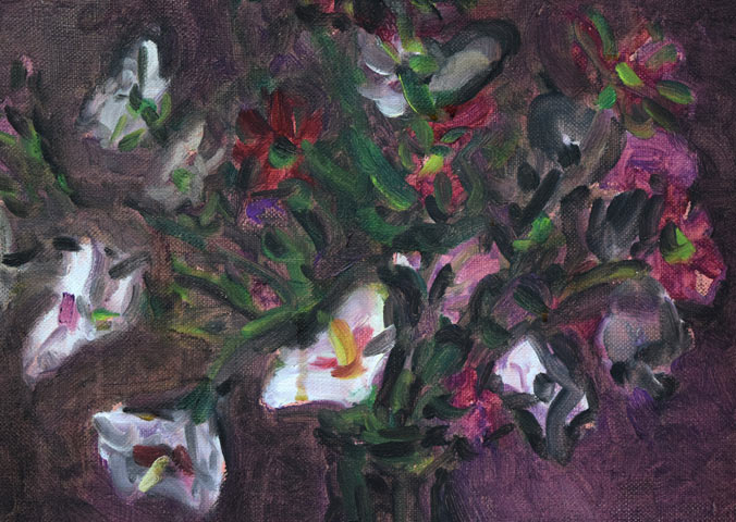 伏木田光夫「クチナシとコスモス」油絵・S6号 拡大画像1