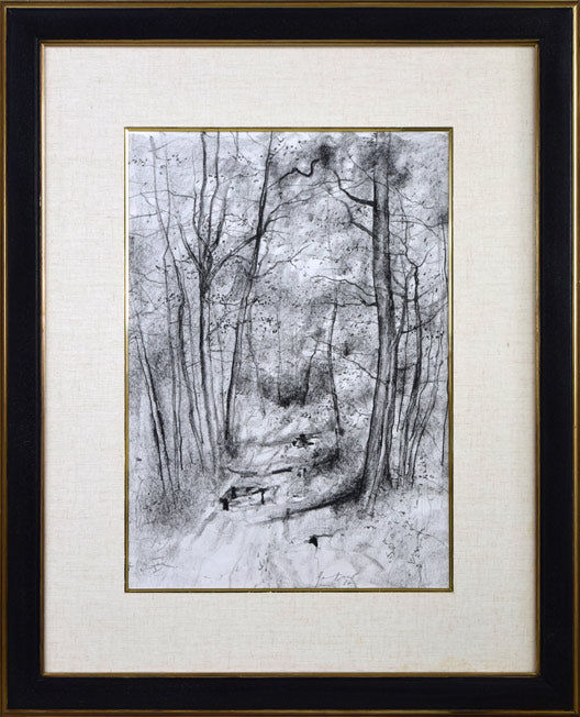 ベルナール ガントナー(Bernard GANTNER)「Allée forestière(森の並木道)」紙にコンテ(素描)・8号大