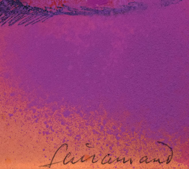 ポール・ギヤマン(Paul Guiramand)「2頭の馬と2つのバイオリン」グアッシュ(水彩画) サイン拡大画像