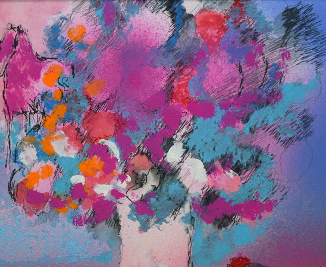 ポール・ギヤマン(Paul Guiramand)「2頭の馬と2つのバイオリン」グアッシュ(水彩画) 拡大画像2