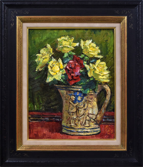 萩谷巌「静物(バラ)」油絵・F6号