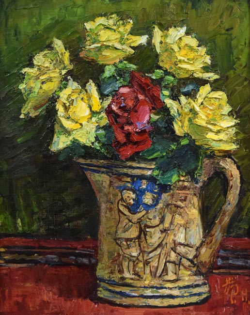 萩谷巌「静物(バラ)」油絵・F6号 作品全体拡大画像