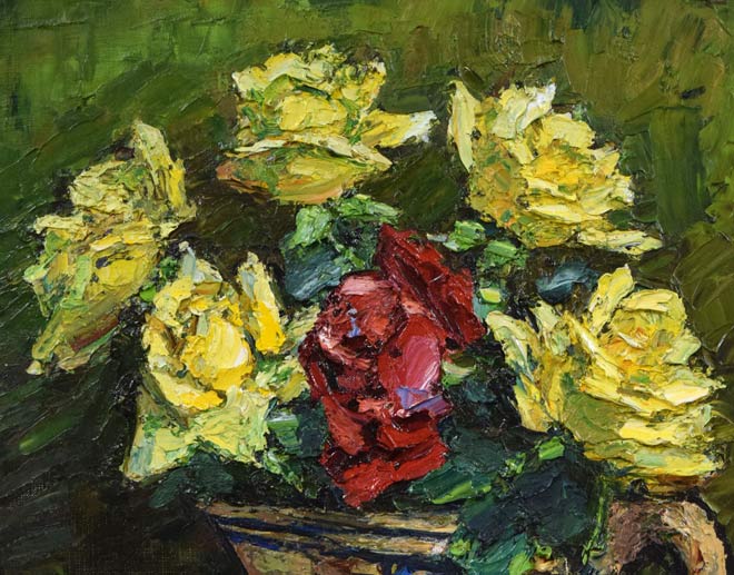 萩谷巌「静物(バラ)」油絵・F6号 拡大画像1