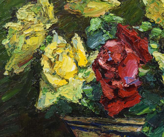 萩谷巌「静物(バラ)」油絵・F6号 拡大画像2