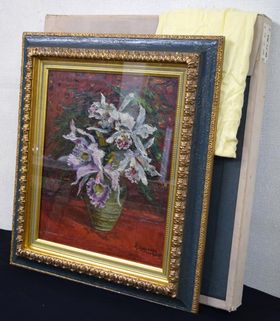 萩谷巌「蘭花図」油絵・F8号 付属品画像